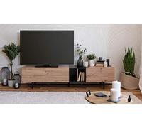 Meuble TV 3 abattants - Décor chêne et noir - L 195 x P 37 x H 48 cm - NOLA