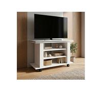 Meuble TV 3 niches 78x38x51 cm plateau rotatif à 360° décor blanc