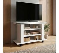 Meuble TV 3 niches 78x38x51 cm plateau rotatif à 360° décor blanc