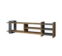 Meuble TV 3 niveaux design industriel Gris foncé, L. 156 x l. 29 x H. 40 cm, ZEYNA