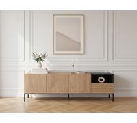 Meuble TV 3 portes 1 tiroir 180 cm CECILIA effet chêne BOBOCHIC Marron clair