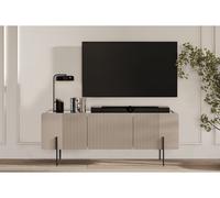 Meuble TV 3 portes 150 cm MATHILDE plateau effet marbre et pieds noirs beige BOBOCHIC Beige