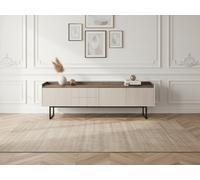 Meuble TV 3 portes 192 cm LOUNA beige et effet bois avec tasseaux et LED BOBOCHIC Beige