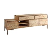 Meuble Tv 3 Portes 2 Tiroirs 175x40x62 Cm Naturel Et Bronze - Rulio