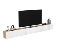 IDMarket - Meuble TV 300 cm Suspendu Elio 3 Portes Bois et Blanc
