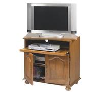 Meuble TV 32 Pouces Chêne Plateau Pivotant et Coulissant L 82 H 77 P 46.5 cm