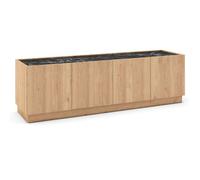 Meuble TV 4 portes 160cm en mélaminé imitation bois et marbre noir - ODALYS