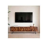 Meuble TV 4 portes 160x35x40 cm en sheesham 3D et métal noir - LITUA