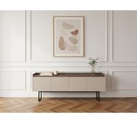 Meuble TV 4 portes 166 cm LOUNA beige et effet bois avec tasseaux et LED BOBOCHIC Beige