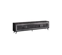 GUEDA - Meuble TV 4 Portes Effet Marbre Anthracite Finition Argent