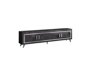 Meuble TV 4 Portes Effet Marbre Anthracite Finition Argent - GUEDA -