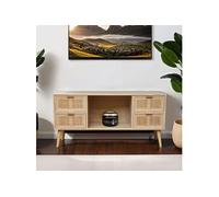 Meuble TV 4 tiroirs en pin et cannage naturel - CHLOE