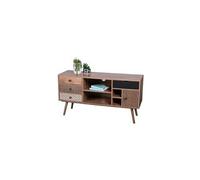 CaliCosy - Meuble TV avec 4 Tiroirs - 1 Porte - 4 Niches de Rangements - Motifs Géométriques - Imitation Bois Exotique - Meuble de Salon - L 120 x P 39 x H 64 cm