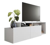 Meuble TV 50 Pouces 2 Abattants Blanc 6 Niches L 164 H 46.5 P 37.5 cm