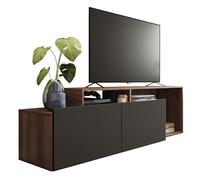 Meuble TV 50 Pouces 2 Abattants Noir et Chêne foncé L 164 H 46.5 P 37.5 cm