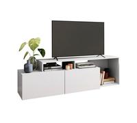 Meuble TV 50 Pouces - ACTUAL DIFFUSION - 2 Abattants - 6 Niches - Blanc - L 164 x H 46.5 cm