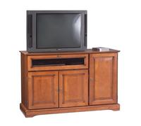 Meuble TV 55 Pouces Merisier 3 Portes 1 Abattant Vitré L 120.5 H 77 P 46.5 cm