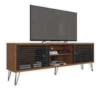 Meuble TV 72 Pouces Chêne et Noir 4 Niches 2 Portes L 180 H 65 P 33 cm - L 180 x l 33 x H 65 cm Noir G