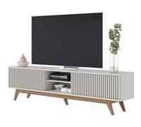 Meuble TV 75 Pouces Blanc Pieds Bois 4 Portes 8 Niches L 218 H 57 P 40 cm - L 218 x l 40 x H 57 cm blanc G