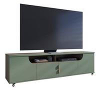 Meuble TV 75 Pouces Veret Olive et Chêne 4 Portes 8 Niches Roulettes L 200 H 55 P 38 cm - L 200 x l 38 x H 55 cm vert