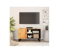 Meuble TV 80x33x46 cm bois d'acacia solide et d'ingénierie, support TV, armoire média, armoire hifi, unité TV, meuble multimédia