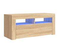 Meuble Tv 90 X 35 X 40 Cm Chêne Sonoma Bois Contreplaqué Éclairage Led Rvb Usb Design Moderne