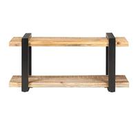 Meuble TV 90 x 40 x 40 cm en bois de manguier brut avec finition naturelle - Solution de rangement parfaite pour haut-parleurs et appareils multimédias - Construction en fer robuste avec revêtement en