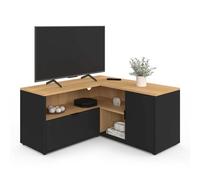 Meuble TV 90 x 90 cm d'angle BALTAZAR façon hêtre et noir