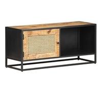 Meuble TV 90x30x40 cm Bois de manguier brut et canne naturelle Brun G