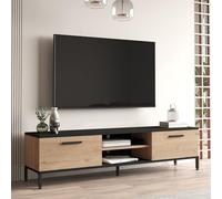 Meuble TV à 2 Portes Meuble de Rangement Design pour Salon avec 2 Espaces de Stockage 2 Passages de Câble Panneau de Particules Métal 39 x 160 x 35 cm Effet Chêne Noir