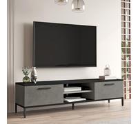Meuble TV à 2 Portes Meuble de Rangement Design pour Salon avec 2 Espaces de Stockage 2 Passages de Câble Panneau de Particules Métal 39 x 160 x 35 cm Effet Béton Noir