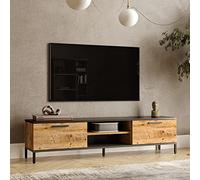 Meuble TV à 2 Portes Meuble de Rangement Design pour Salon avec 2 Espaces de Stockage 2 Passages de Câble Panneau de Particules Métal 39 x 160 x 35 cm Effet Chêne Rustique Anthracite
