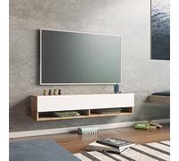 Meuble TV à 2 Portes Meuble de Rangement Design pour Salon avec 2 Espaces de Stockage Panneau de Particules Mélaminé 30 x 140 x 32 cm Effet Chêne Rustique Blanc
