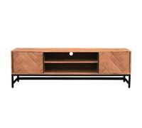 Meuble TV à motifs chevrons en bois massif et métal noir L158 cm STICK