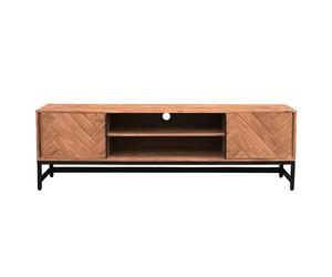 Meuble TV à motifs chevrons en bois massif et métal noir L158 cm STICK