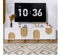 Meuble TV à quatre portes, design minimaliste moderne, 175 x 38 x 50 cm, grain de bois rétro, meuble bas, à la fois beau et