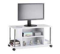 Meuble tv à roulettes en blanc Table de télévision blanche 3 étagères 12,8 kg