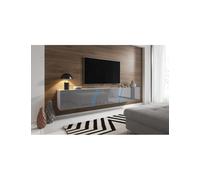 Meuble Tv À Suspendre Slant 240 Avec Led Rgb 240x40x35 Cm-Blanc-Gris-Blanc-Gris-- Blanc