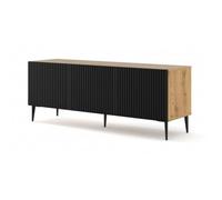 Meuble TV - AC-DÉCO - Ravenna - 3 portes en bois - Noir et beige - L 150 x P 42 x H 56 cm