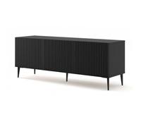 Meuble TV - AC-DÉCO - Ravenna - 3 portes en bois - Noir mat - L 150 x P 42 x H 56 cm