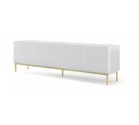 Meuble TV - AC-DÉCO - Ravenna - 4 portes en bois - Cadre doré - Blanc mat - L 200 x P 42 x H 58 cm