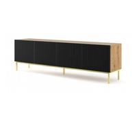 Meuble TV - AC-DÉCO - Ravenna - 4 portes en bois - Noir et beige - L 200 x P 42 x H 58 cm