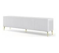 Meuble TV - AC-DÉCO - Ravenna - 4 portes en bois - Pieds dorés - Blanc mat - L 200 x P 42 x H 56 cm