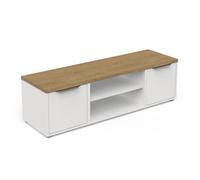 Demeyere Meuble TV en Bois 2 Niches et 2 Portes - Style Scandinave - Coloris Blanc Mat & Chêne Hamilton - 135 x 39 x 40 cm