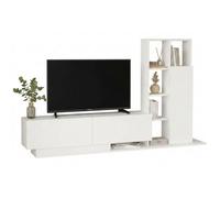 Meuble TV - ACTUAL DIFFUSION - 3 portes 11 niches - Blanc - L201 2xP29 5xH123 6 cm - TV 60""