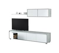 Meuble TV ADAN 4 portes avec étagère murale 2 portes L200cm - Blanc et Béton