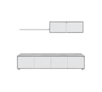 Meuble TV ADAN 4 portes avec étagère murale 2 portes L200cm - Blanc et Béton
