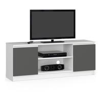 Meuble TV - AKORD - Blanc - 140 cm - 2 portes - Gris Graphite - 2 étagères