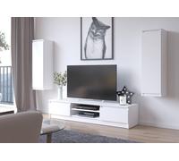Meuble TV AKORD - Blanc - 240 cm - 4 portes - 8 étagères