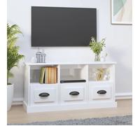 Meuble TV - AKOZON - 100x35x50 cm - Bois d'ingénierie - Blanc brillant - 3 tiroirs